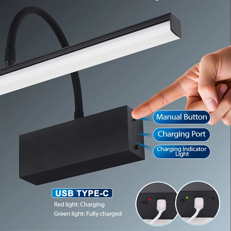 Flexible Adjustable Wall Lamp Rechargeable LED Wall Lamps With Remote Control Black Gallery Light Pictures Display Artwork