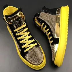 Luxe Designer diamond casual shoe rock high quality brand high top board elegant men's trend flat shoes l comfortable p5