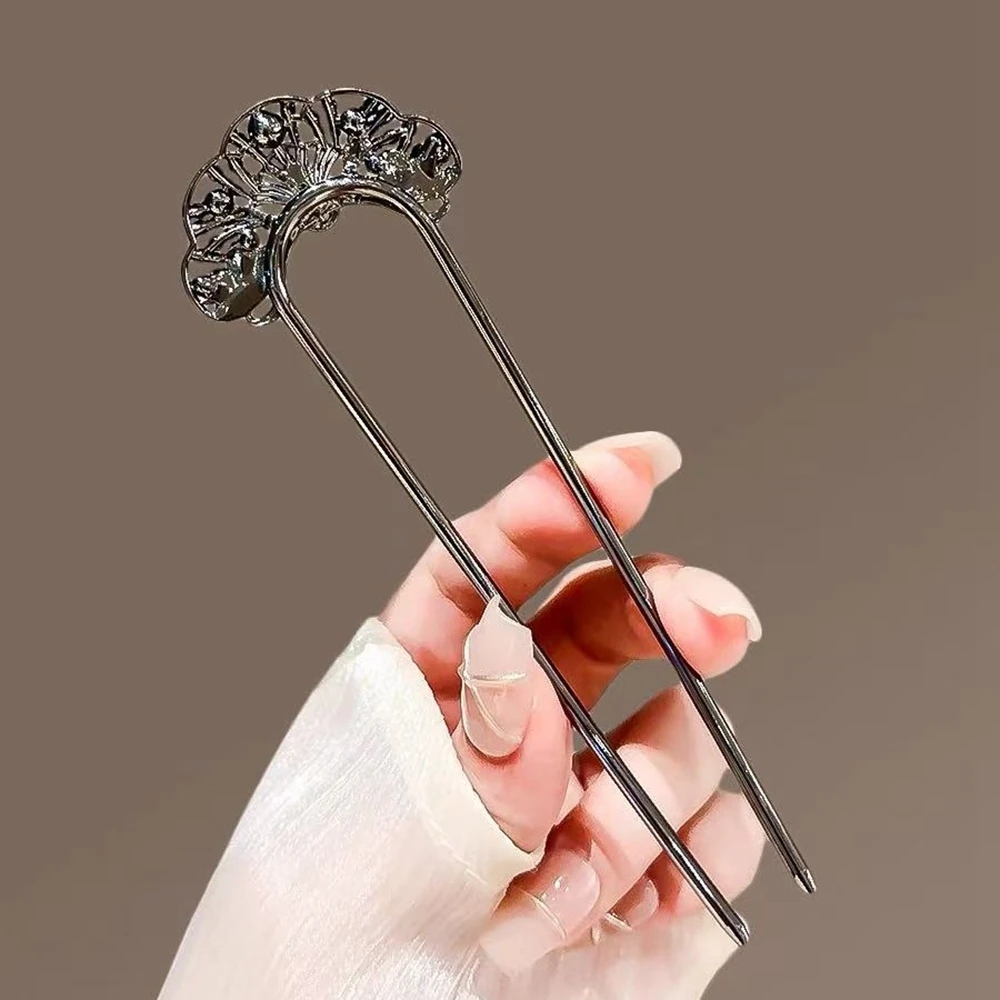 New Chinese Style Temperament Fan Rhinestone Ancient Style Hairpin Simple Accessories For Women