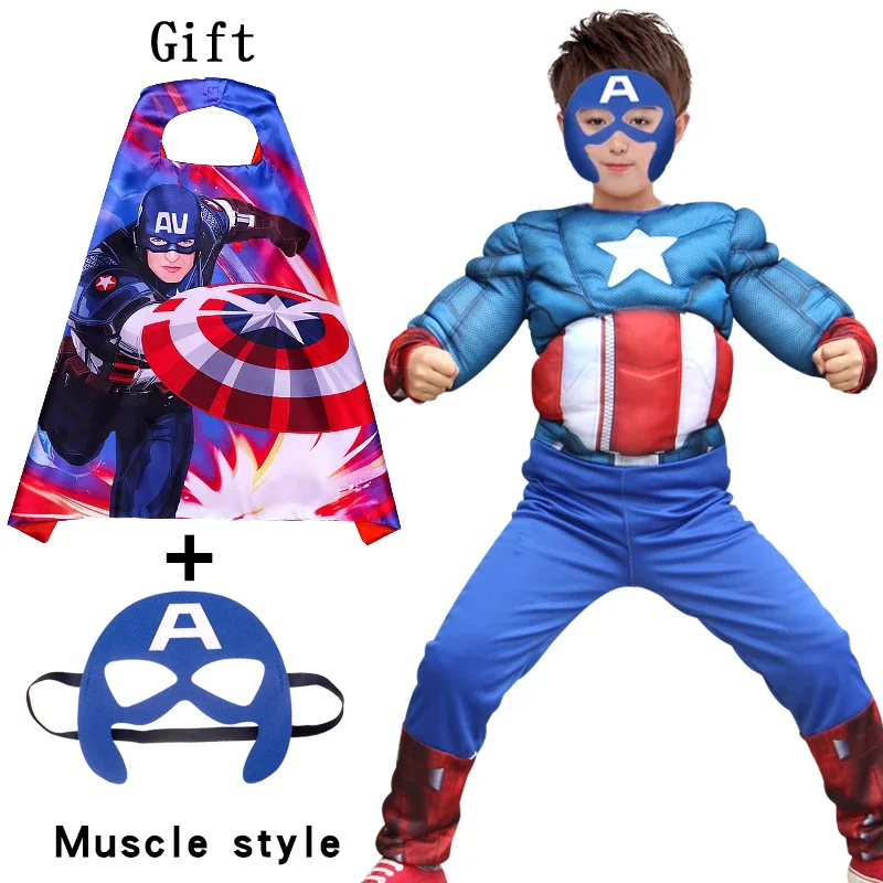 SN60 Anime Cosplay Superhero Captain America Hulk Costume with Cape Muscle Bodysuit Jumpsuit for Kids Carnival Party1@j$