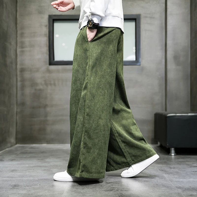 2024 Solid Color Men\'s Wide Leg Pants Oversized Vintage Men Clothing Loose Corduroy Casual Pants Male Japanese Harajuku Trousers