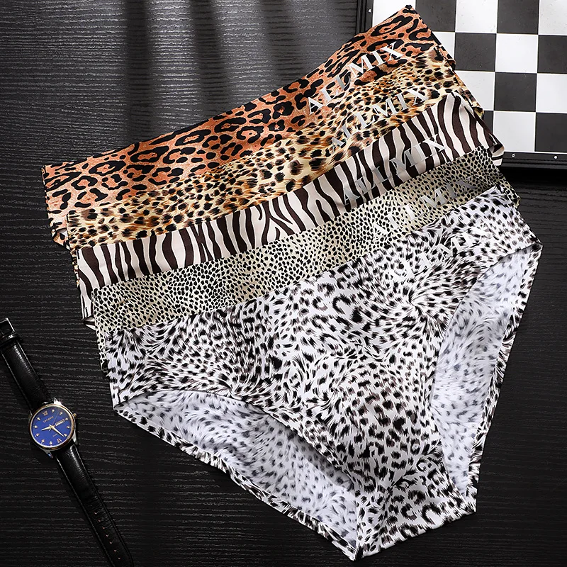 SP&CITY Letter Leopard Ice Silk Men's Underwear Summer Thin Breathable Seamless Triangle Shorts Low Waist Soft Traceless Briefs