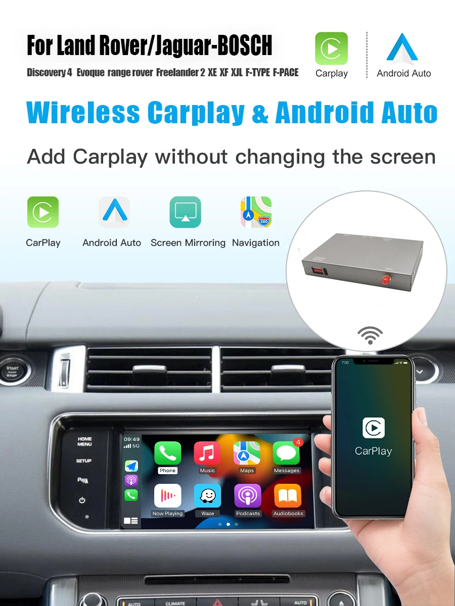 AUTOABC Kabelloses Carplay Android Auto für Land Rover Jaguar Bosch Discovery 4 Aurora Freelander 2 XE XF XJ Airplay – Detail 4