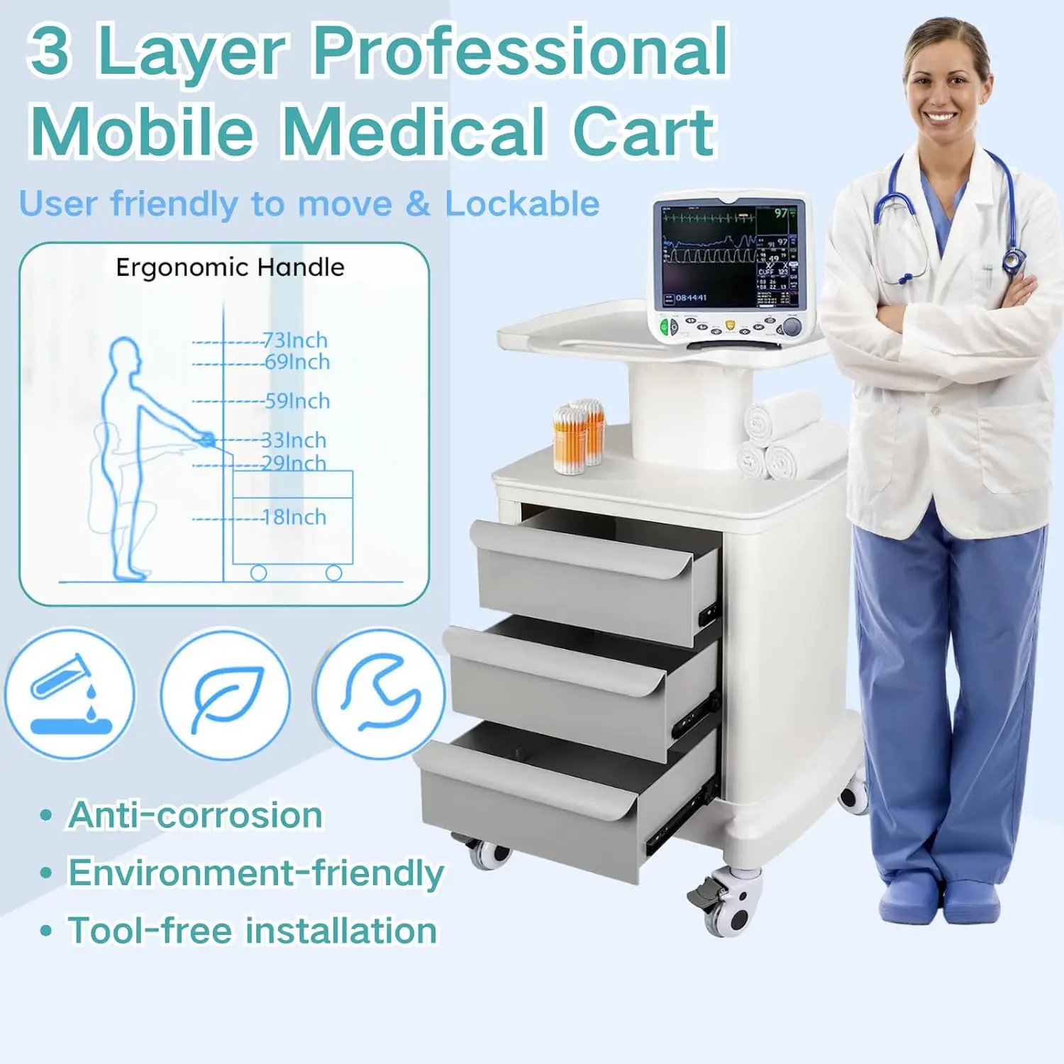 Mobile Storage Cart Dental Clinic Beauty Instrument Tool Trolley Bracket Dental Scanner Cart Storage Auxiliary Cart with Wheels