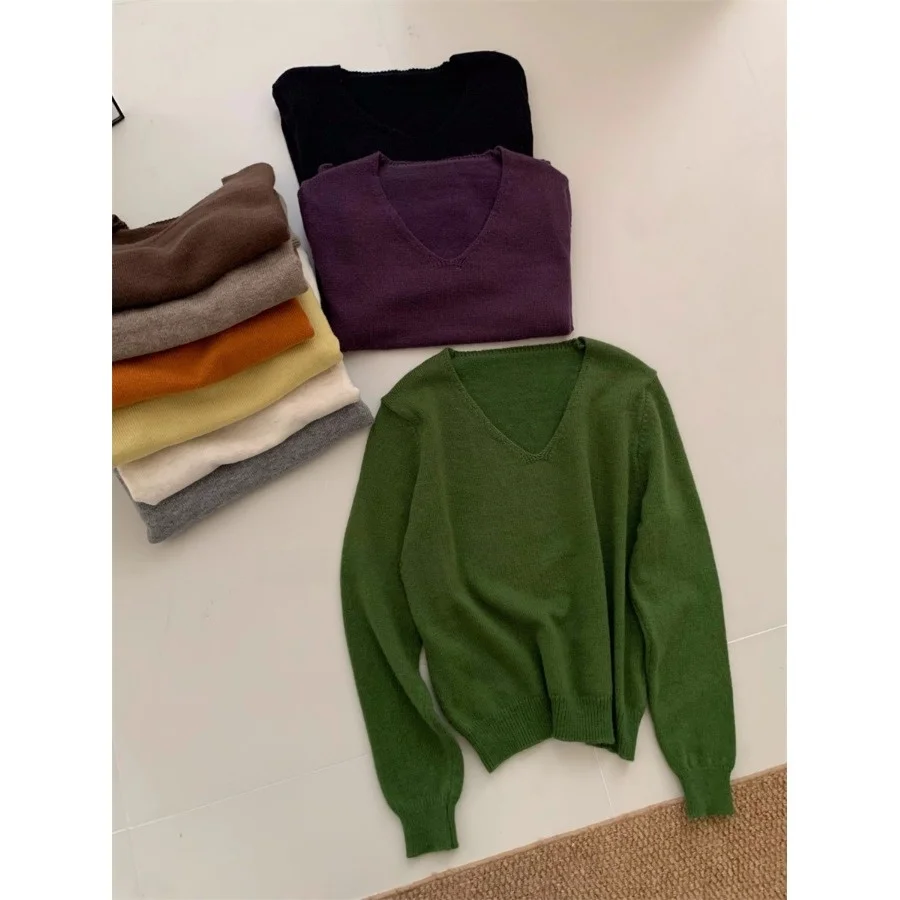 فضفاض سترة V-Ne الكورية Sle ملابس داخلية نسائية عادية محبوك للخريف مريحة التخسيس كسول Sle