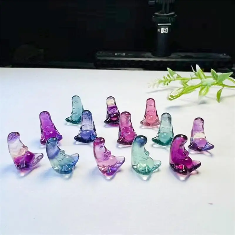 

10PCS Natural Rainbow Fluorite Gaia Goddess Mini Carved Polished Quartz Healing Energy Crystal Gemstone Gift 18mm