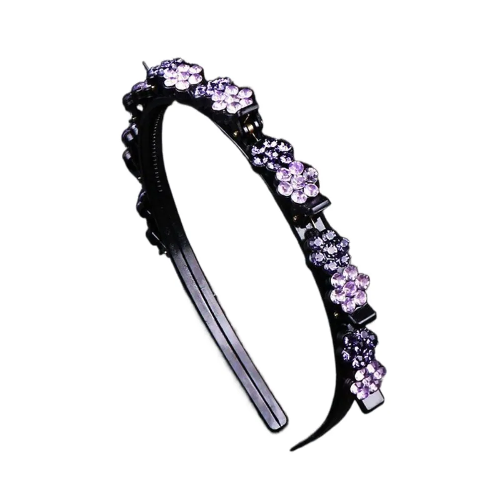 

Элегантные ленты для волос с заколками, цвет сливы, милая челка со стразами, повязка на голову, головной убор, многоэтажный обруч для волос с блестящим цветком