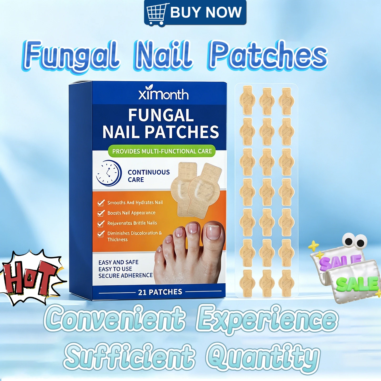 Ximonth Fungal Nail Patches Breathable Thickness Discolored Broken Nail Repair Overnight Nail Care Products Toenail Fungus Patch