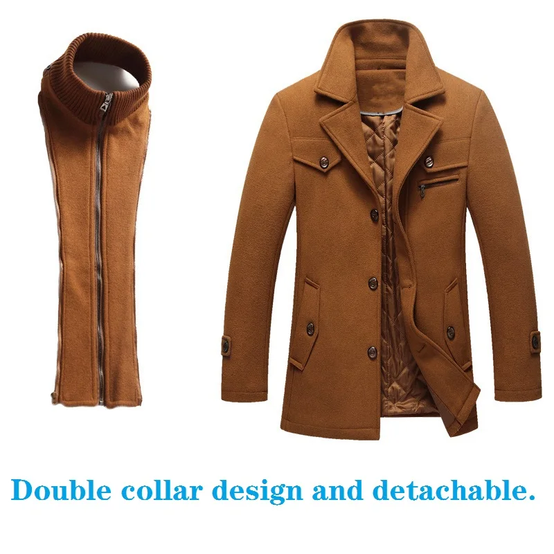 New Winter Wool Coat Slim Fit Jackets Mens Casual Warm Outerwear Jacket and coat Men Pea Coat Size M-4XL DROP SHIPPING