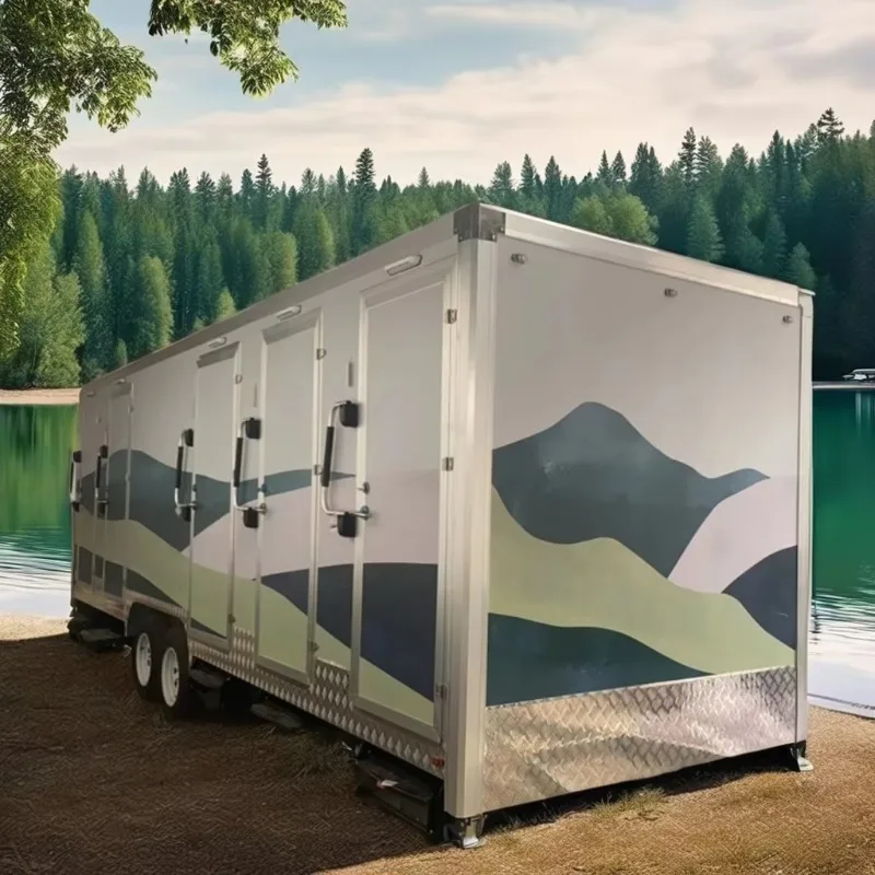 Customized Hummingbird C4-8 Station ADA Accessible Stainless Steel Portable Restroom Trailer Toilet For Outdoor Use Bakeries Sna