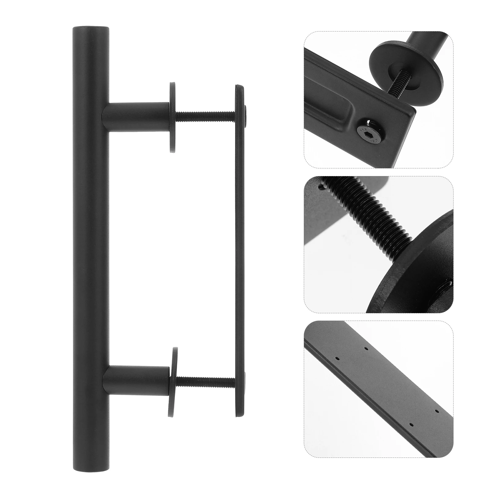 Round H Door Pull Carbon Steel Black Sliding Garage Warehouse Hardware Kit Easy Install Durable Practical Function