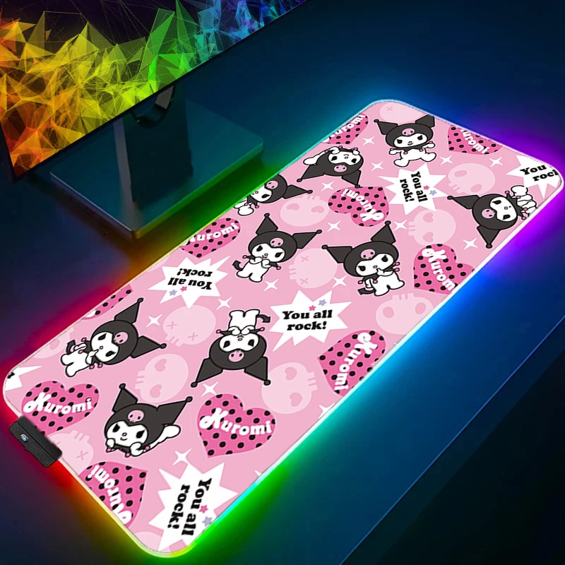 LED Mouse pad Kuromi Computer Laptop eSports Non Slip Anime Keyboard RGB Mouse Mat Mousepad Keyboards Gamers Backlight Desk Mat