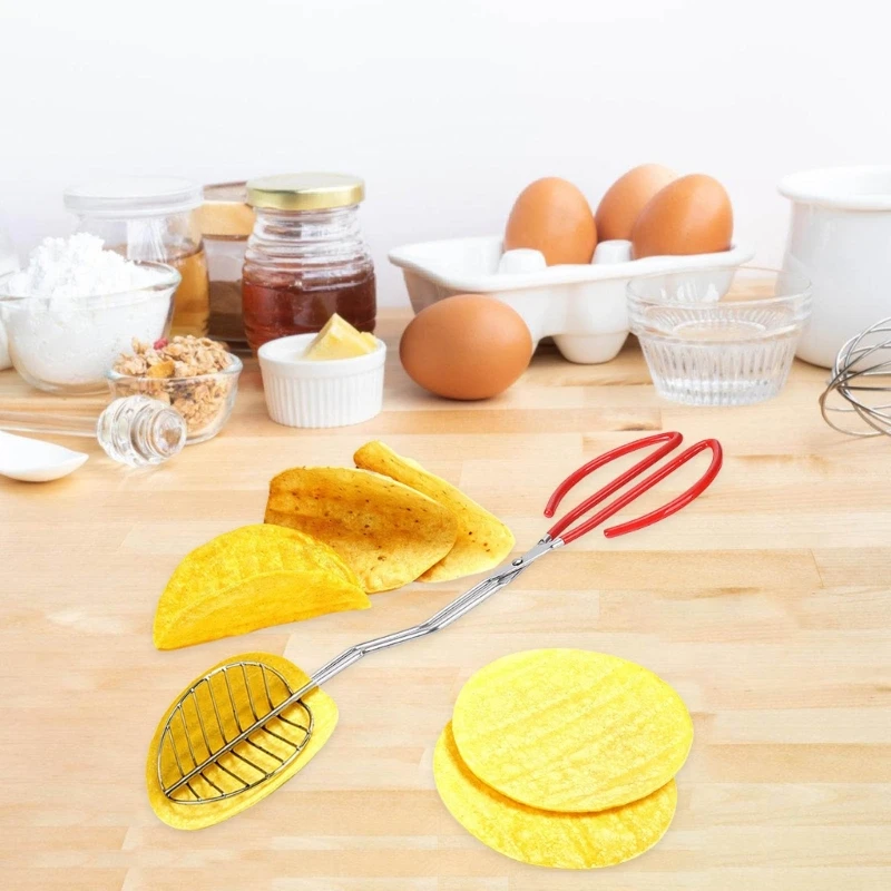 Homes Kitchen Tacos Shell Shapeing Tongs Thép không gỉ thực tế Tay cầm dài để chế tạo vỏ