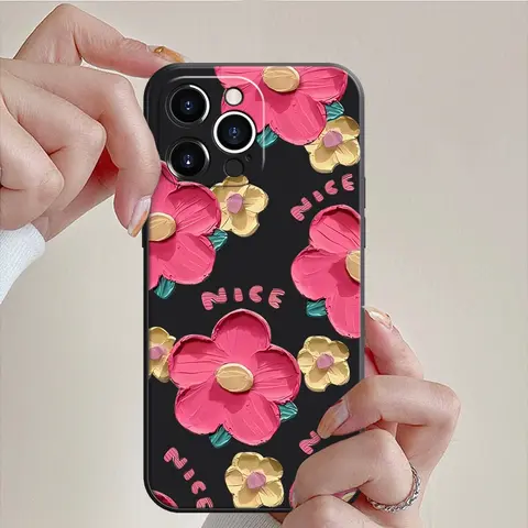Black Flower Floral Phone Case For iPhone 17 16 15 14 11 Pro Max 17Air 13Mini XR X XS 6 6S 7 8 Plus Shockproof Bumper Soft Cover