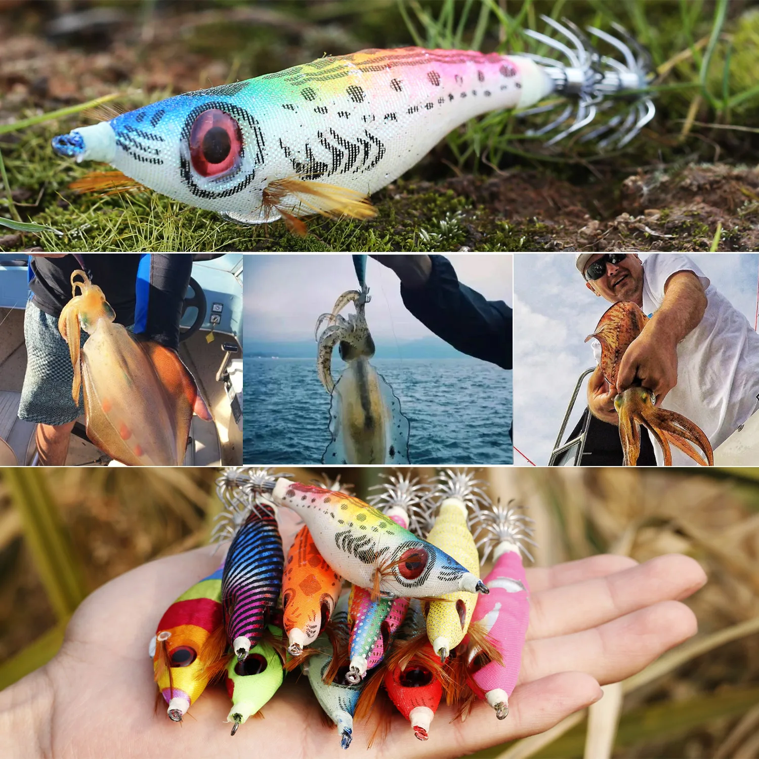 Señuelos calamar Sougayilang – Luminosos con plumas y anzuelos dobles - imagen 5