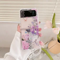 For Samsung Galaxy Z Flip 6 5 4 3 ZFlip5 Case,Butterfly Bracelet Flower Transparent Folding Cases,Soft silicone Shockproof Cover