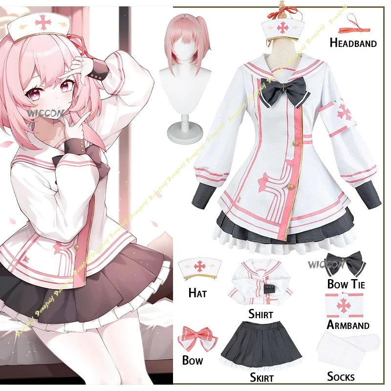 

Синий архив, костюмы для косплея, костюм Суми Серины для девочек, парик, розовая шляпа, повязка на голову, униформа, милая короткая юбка, носки, Рождество, Хэллоуин