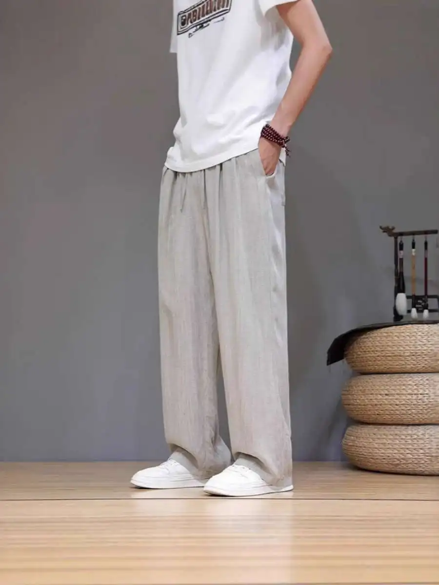 

Новые летние тонкие повседневные брюки прямого кроя больших размеров, модные льняные брюки в японском стиле с широкими штанинами для мужчин и женщин