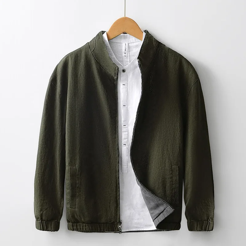 

Двусторонняя льняная хлопковая куртка на молнии, повседневная модная удобная верхняя одежда, мужская свободная куртка с длинным рукавом в спортивном стиле