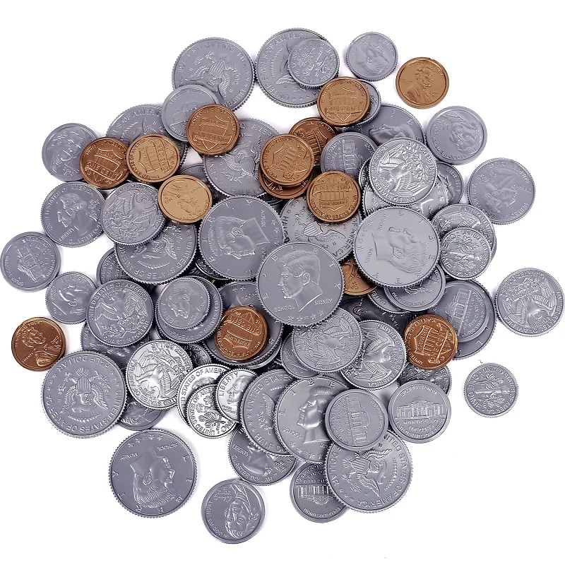 Play Coin Set Fake Coins for Kids Learning, 100 Quarters Plastic Play Money for Teaching for Kids Pretend Play Store Or Cash