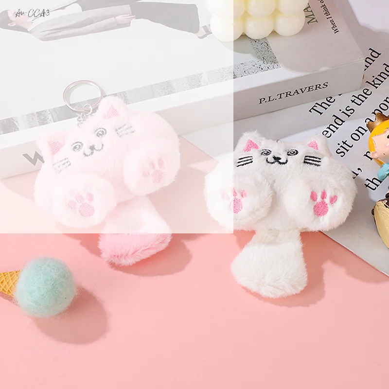 Cute Cartoon Cat Plush Keychain Stuffed Kitten Doll Keyring Couple Key Holder Lovely Backpack Pendant Bag Hanging Decoration