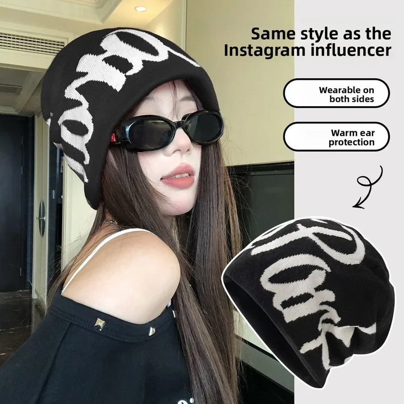 American Style Large Size Knitted Ear Protection Hat Perfect for Autumn Winter Hiking Keeps Warm Covers Head Makes Face Look Sma