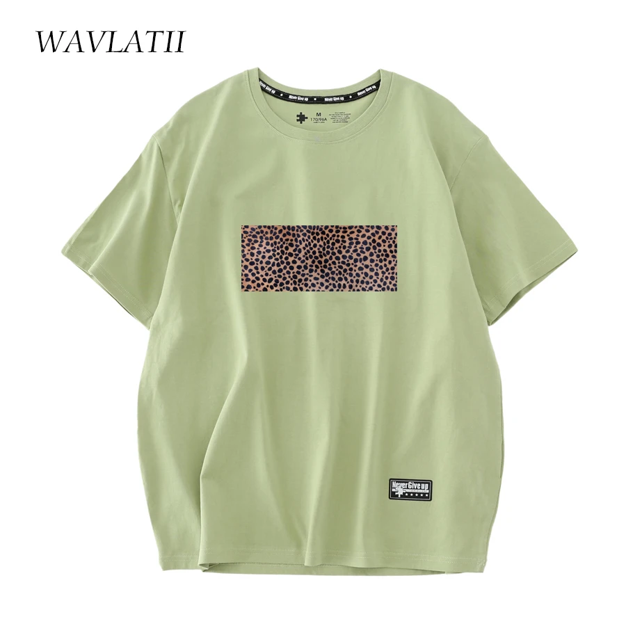 WAVLATII Women New Leopard Printed T Shirts Female White Fashion Streetwear 100% Cotton Black Tees Tops for Summer