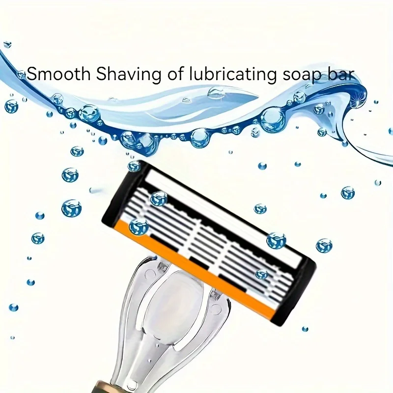 مقبض ماكينة حلاقة من الفولاذ المقاوم للصدأ ماكينة حلاقة قديمة الطراز للرجال ذات ستة طبقات وحامل سكاكين معدني يدوي #3