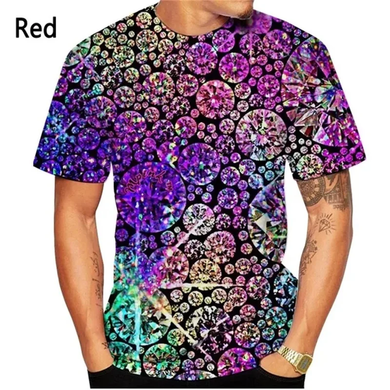 New Fashion 3d Printed Sequin Pattern T-shirt Men's And Women's Summer Casual Short Sleeve Glitter Color Tee Tops Men Streetwear