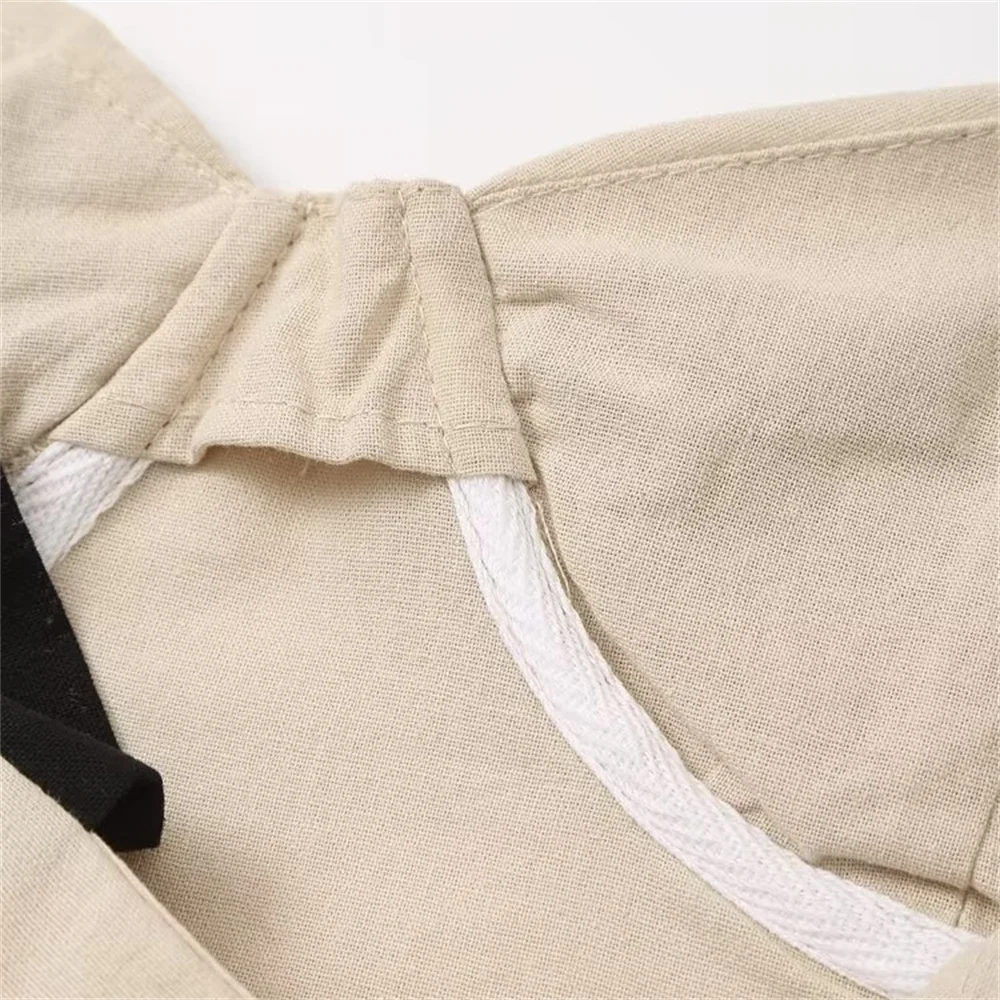 2024 夏のファッション新女性のリネン混紡カラーコントラストリボン装飾ブラジャースリムフィットデザインドレス