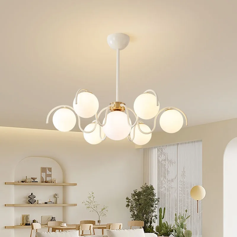 French Retro Magic Bean Glass Ceiling Chandeliers LED Lights Cream Style Round Glass Hanging Lamps Kitchen Bedroom Study Fixture
