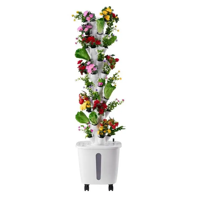 Système de culture hydroponique, 50 emplacements, tour hydroponique verticale à 10 étages, jardin hydroponique avec pompe à eau et roues, kit de germination pour plantes d'intérieur pour herbes, fruits et légumes