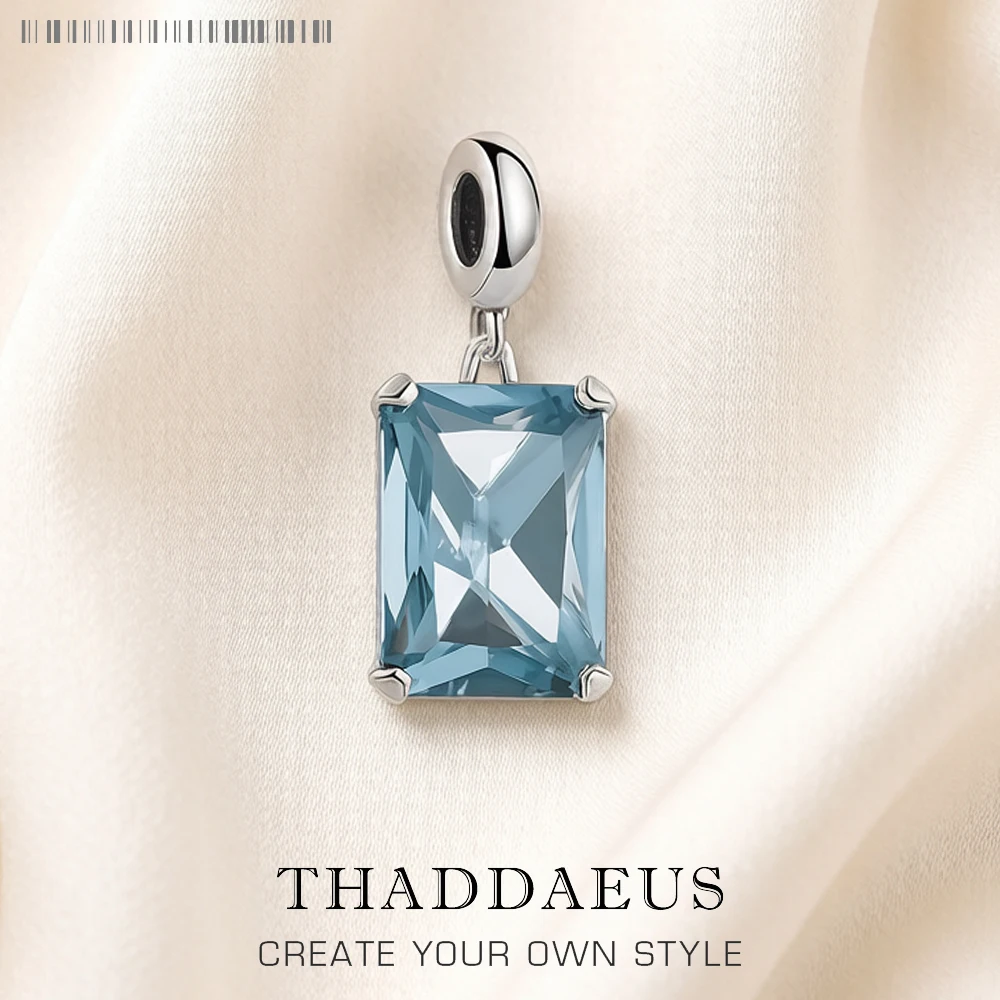 Großer blauer Stein-Charm-Anhänger, edler Schmuck, Europa, Club, Böhmen, Frauen, Geschenk aus 925er Sterlingsilber