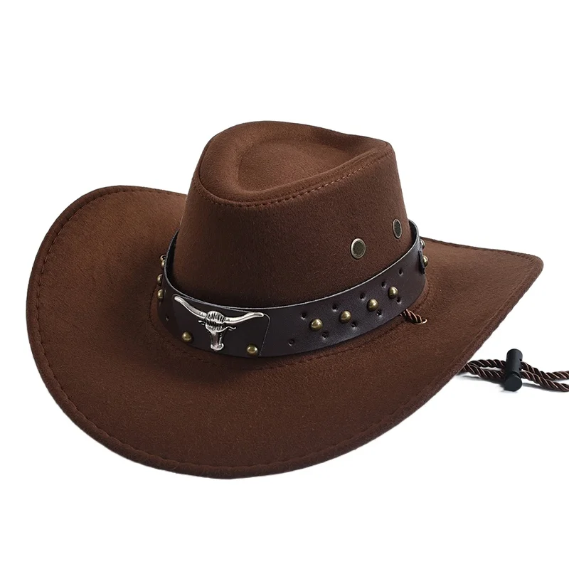 Sztuczny zamsz Western Cowboy Hats Vintage Big-edge Gentleman Cowgirl Jazz Hat Holiday Party Cosplay Hat — zdjęcie 2