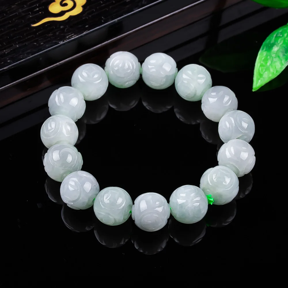 

Браслет из натурального бирманского жадеита, роскошный винтажный талисман, браслет-шарм из резного драгоценного камня, настоящий нефрит, подарки для женщин