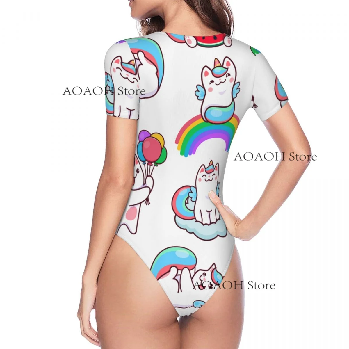 Sexy Female Jumpsuit Women Romper Bodysuit Sleeved Rainbow White Cat Woman Clothes Tight Overalls