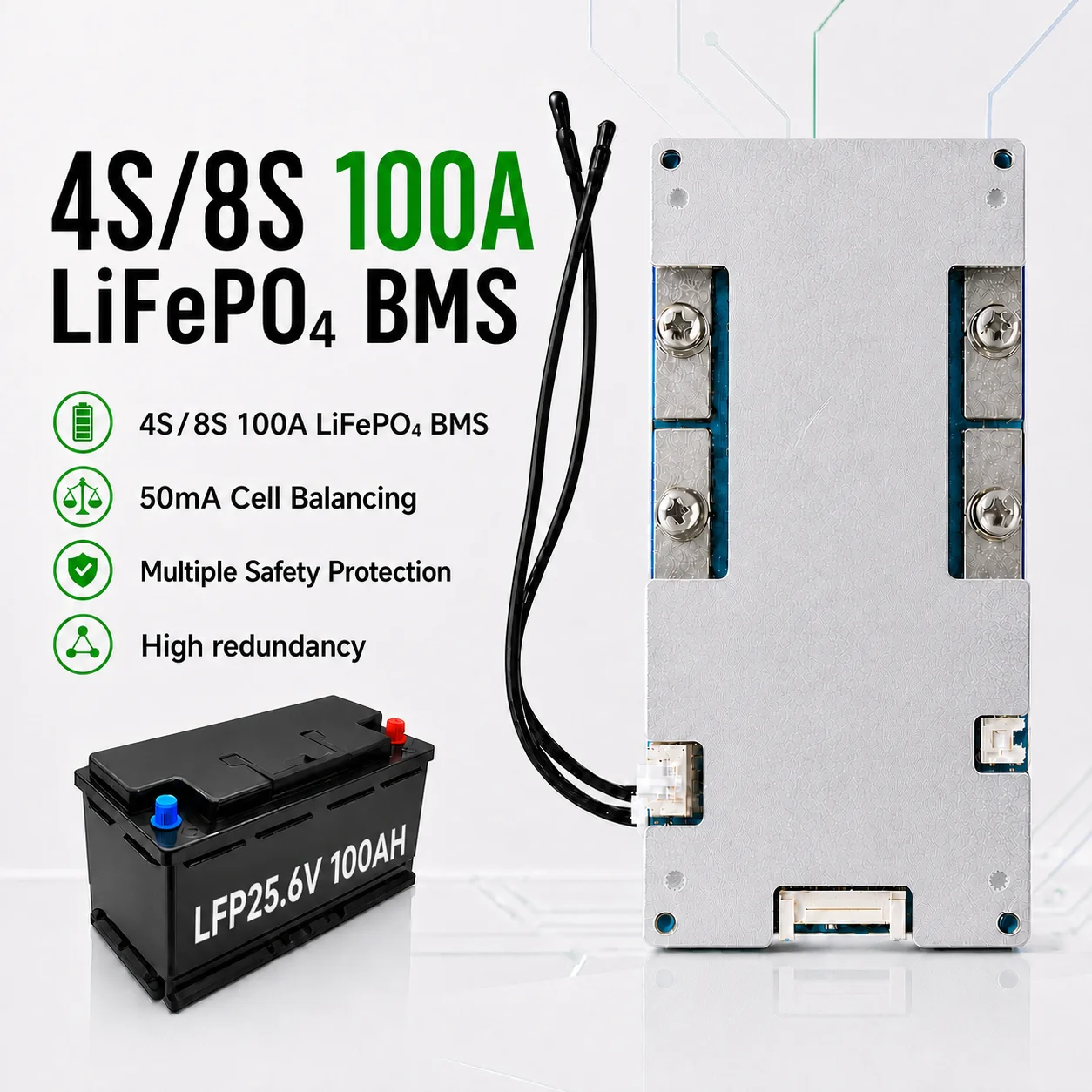 4S 8S 100A 150A 200A LiFePO4 BMS Battery Protection Board 12V 24V Lithium Battery Management System for LEAD-ACID TO LITHIUM BMS