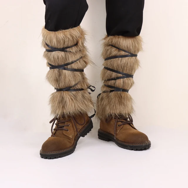 Męskie średniowieczne imitacje futra ciepłe legginsy futrzane legginsy buty Cosplay Vikings element ubioru osobowość dodatki odzieżowe