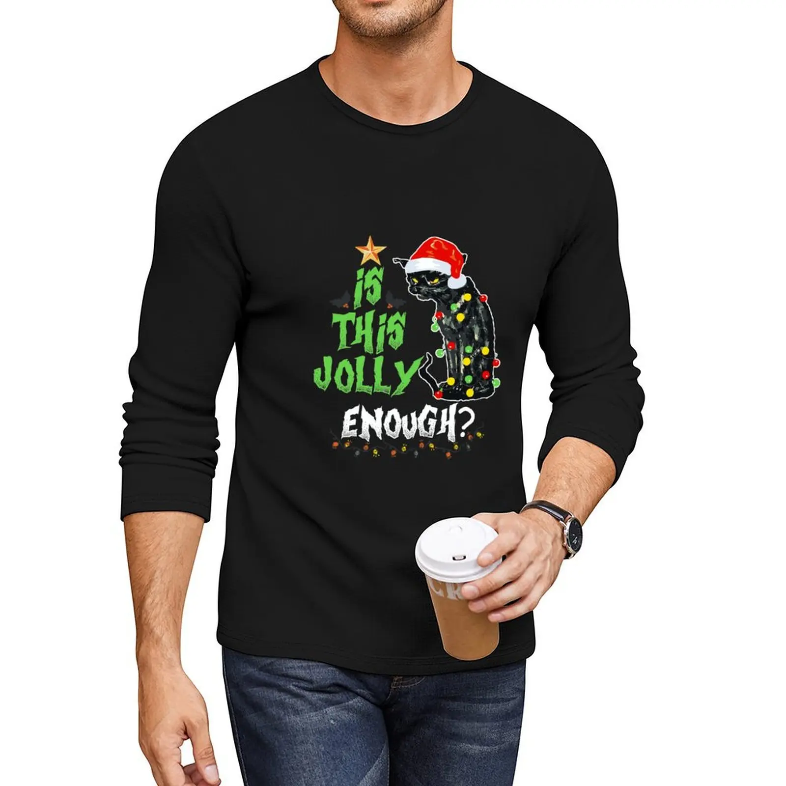 

Halloween Is This Jolly Enough Noel Cat Merry Christmas Long T-Shirt tees tops Men's t-shirts