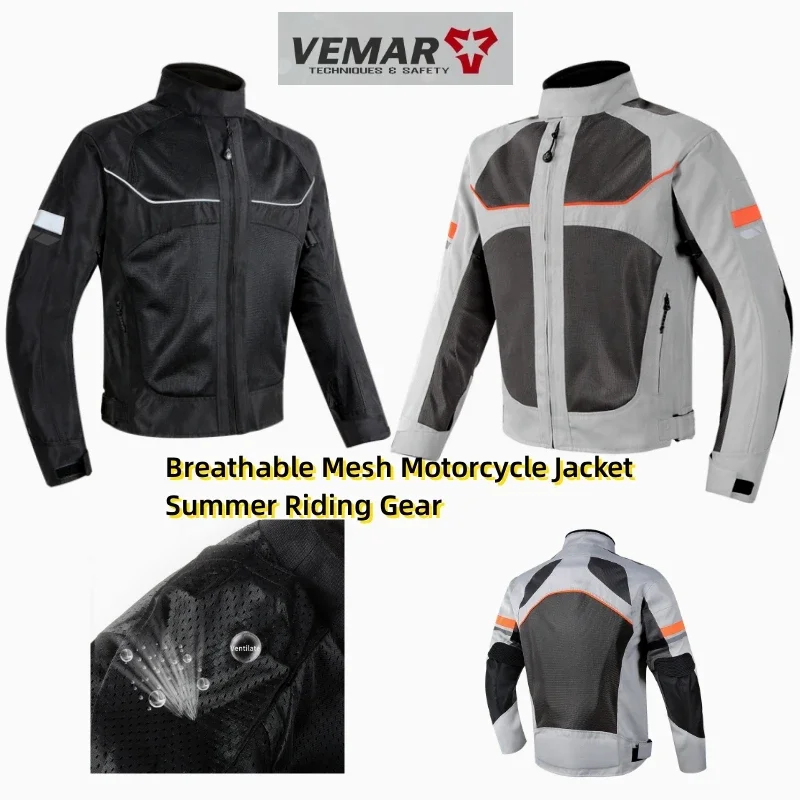 

New Men Summer Breathable Mesh VEMAR Moto Jacket CE1/2/EVA Protective Gear Motorbike Clothing Black/Gray Motorcycle Jacket