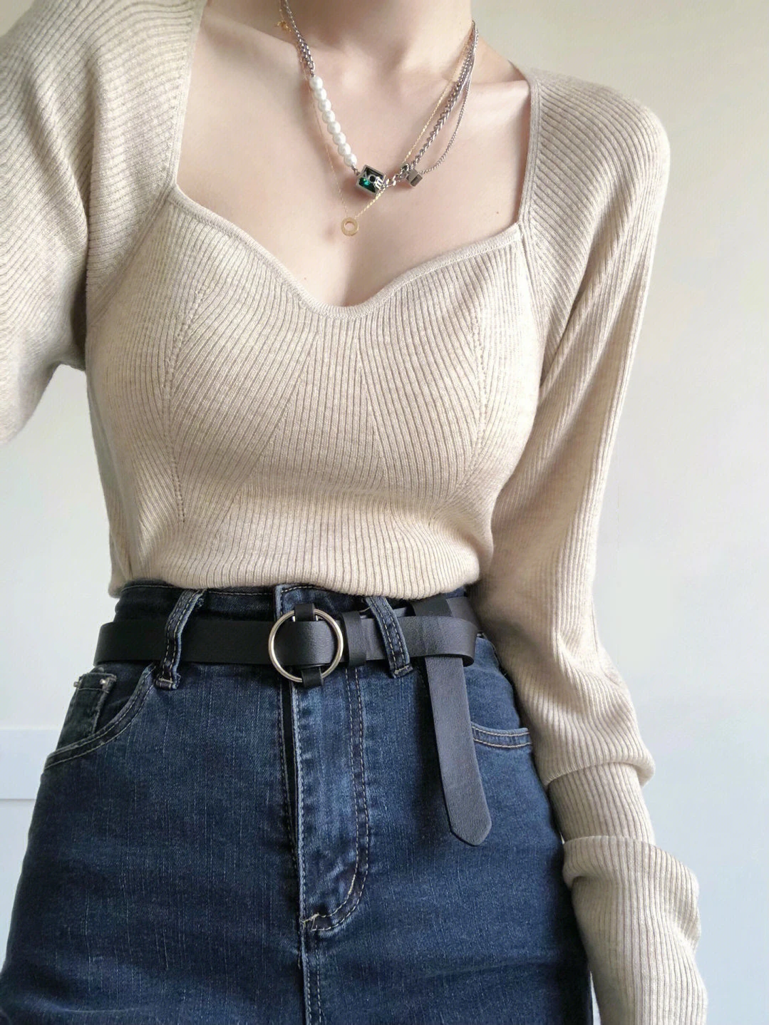 

plus Size 300 Pounds Pure Desire Style Women's Knitted Sweater Square Collar Slimming Short Inner Wear Top Korean Style Long ...