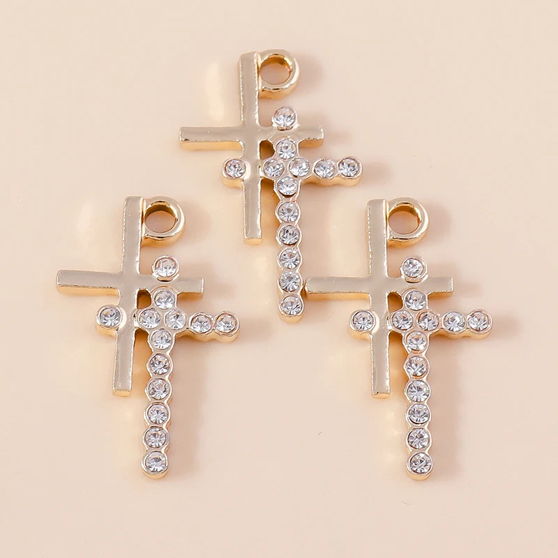 20 Stück 14x23mm Niedliche Kristall-Legierungs-Kreuz-Anhänger für Schmuckherstellung, Ohrhänger, Halsketten, Armbänder, DIY-Bastelbedarf – Detail 3
