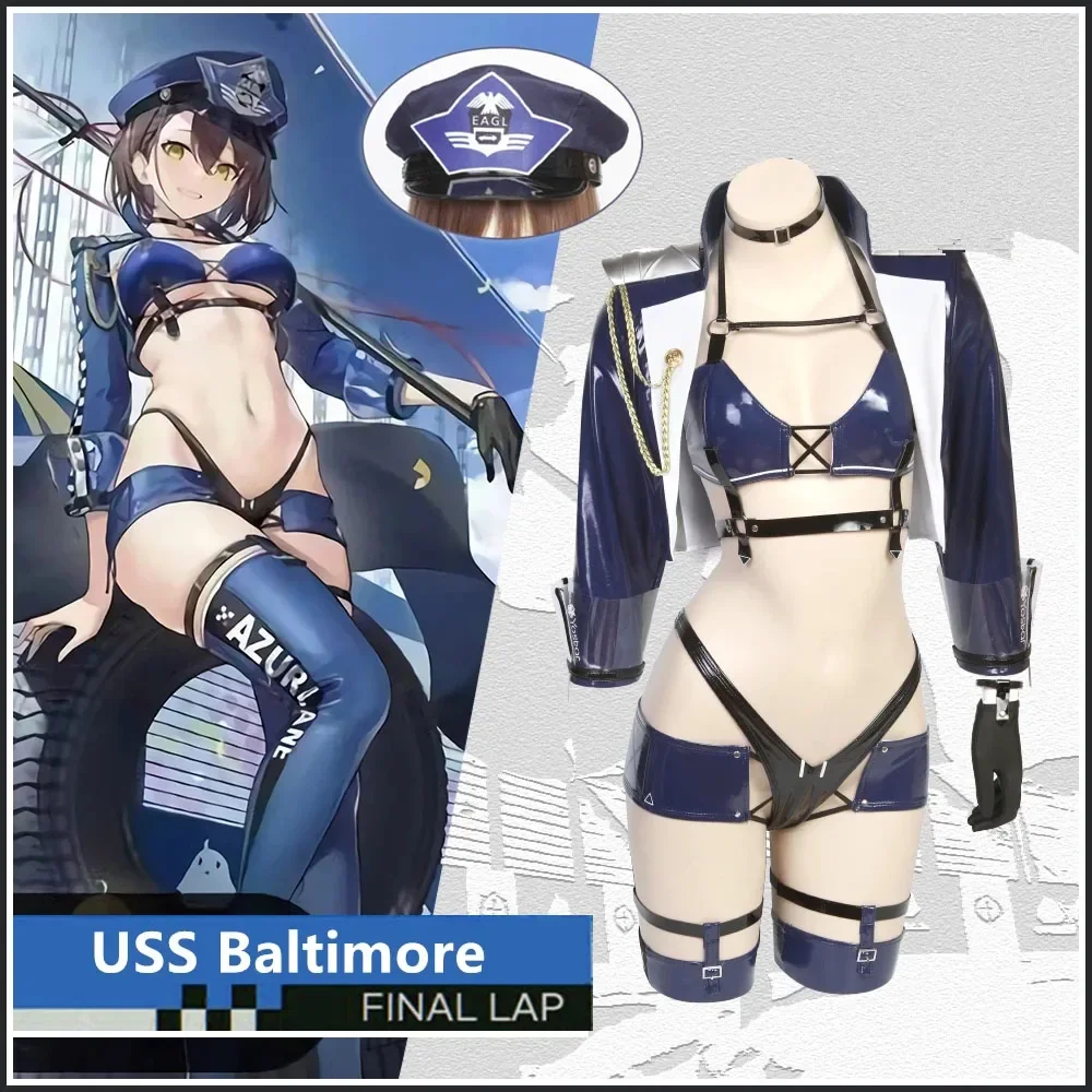 Game Azur Lane USS Baltimore Racing Suit Uniform Dress Cosplay Costume Women Halloween Party Outfit Role Play Clothes Wigs+cap