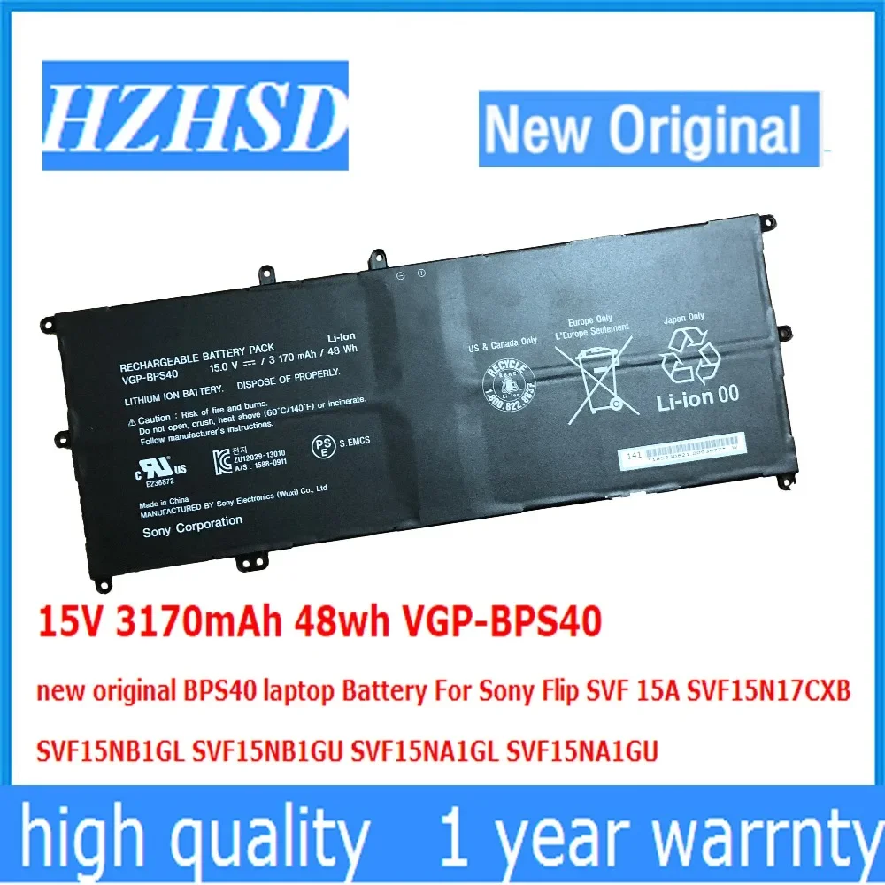 15V 3170mAh 48wh VGP-BPS40 new original laptop Battery For Sony Flip SVF 15A SVF15N17CXB  SVF15NB1GL SVF15NB1GU SVF15NA1G