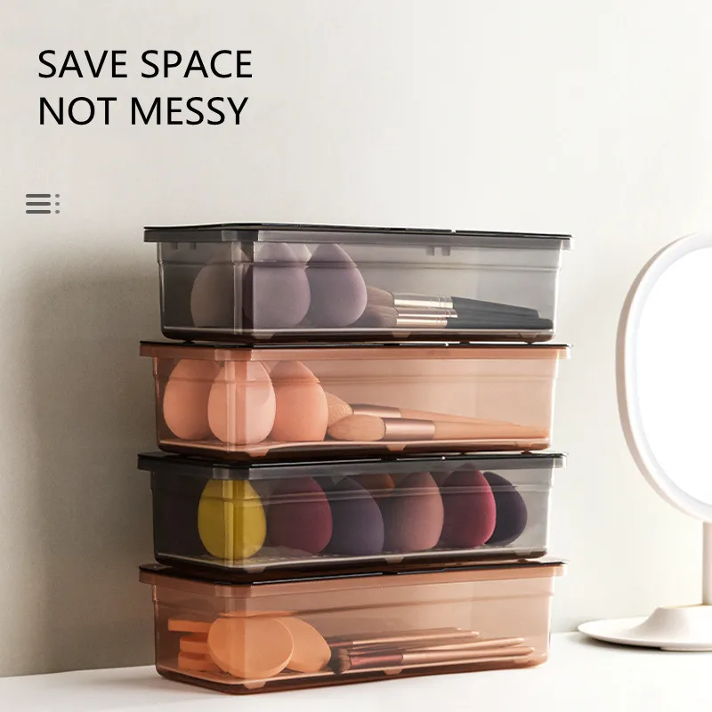 Transparent Cosmetic Storage Box Beauty Egg Eye Shadow Finishing Box Desktop Dust-proof Makeup Brush Storage Box Makeup Storage