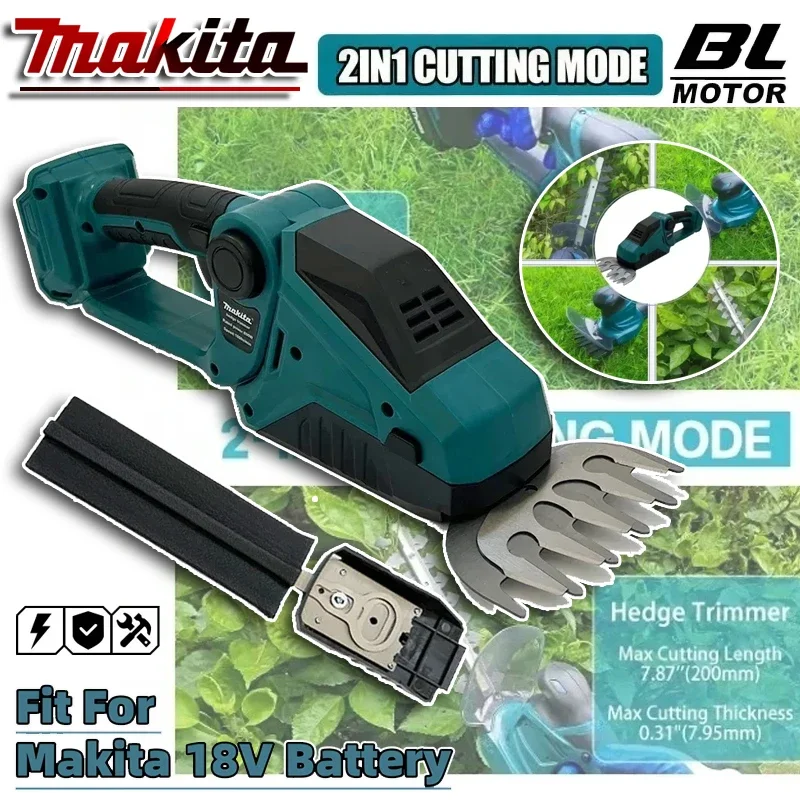 

Makita Cordless Hedge Trimmer 2-in-1 Mini Handheld Electric Grass Shears Operated Shrubbery Trimmer for Garden 18V Battery