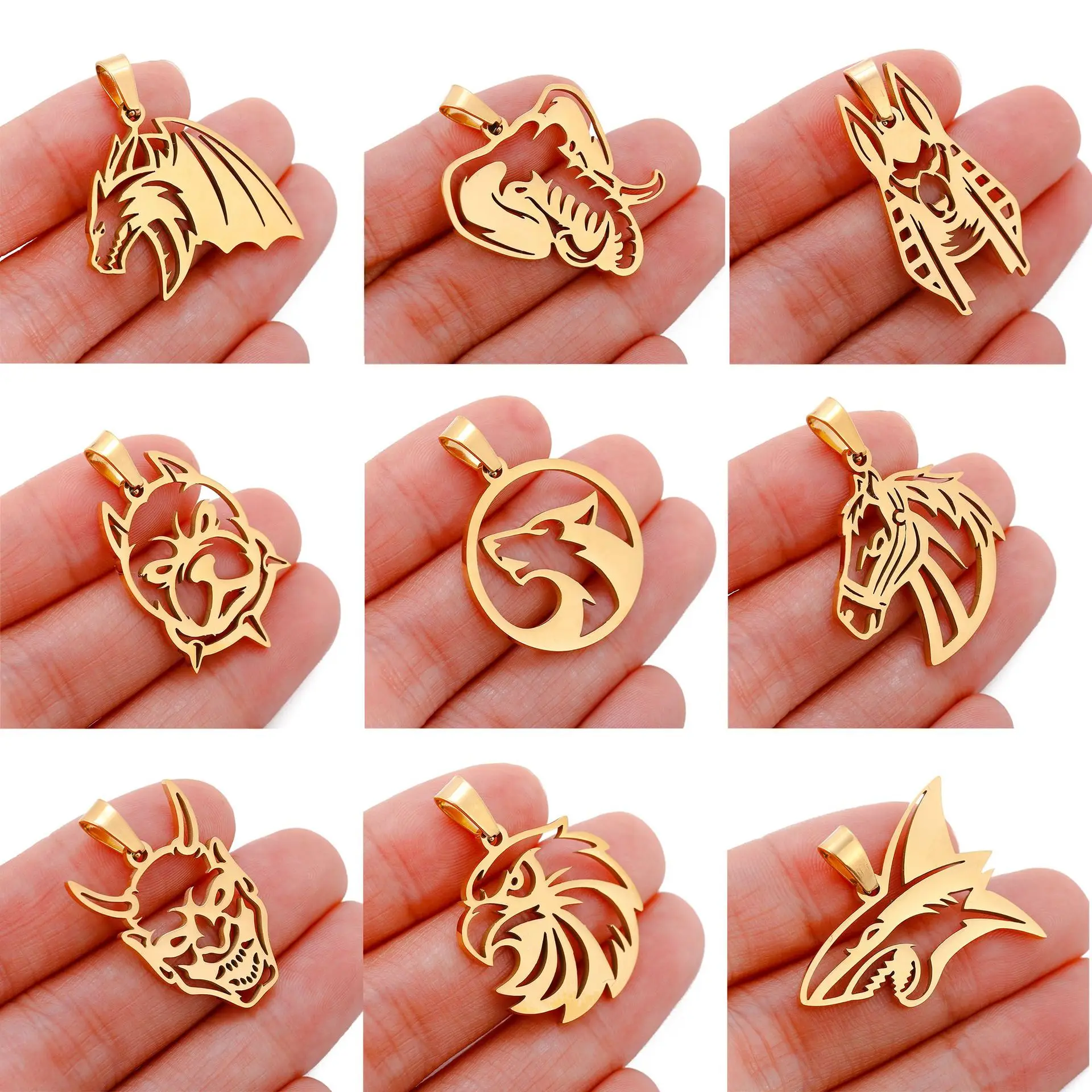 

Devil/Shark/Dragon/Wolf/Ancient Elephant Necklace Pendants Stainless Steel Animal Head Charms PVD Plated Men Cool Jewelry Making