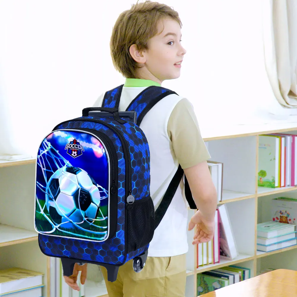 حقيبة ظهر دوارة مكونة من 3 قطع للفتيات والفتيان، حقيبة كتب بعجلات دوارة للأطفال، حقيبة مدرسية ابتدائية بعجلات مع حقيبة غداء #3