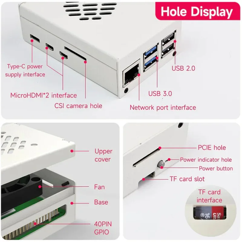 Raspberry Pi 5 carcasa de Metal con ventilador de refrigeración PWM