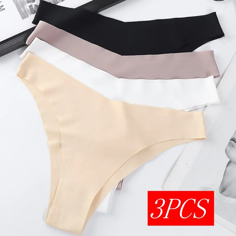 3Pcs/Set V-Shaped Panties For Women Glossy Underwear Seamless Briefs Quick-Drying Sport Invisible Female Low Rise Underpants